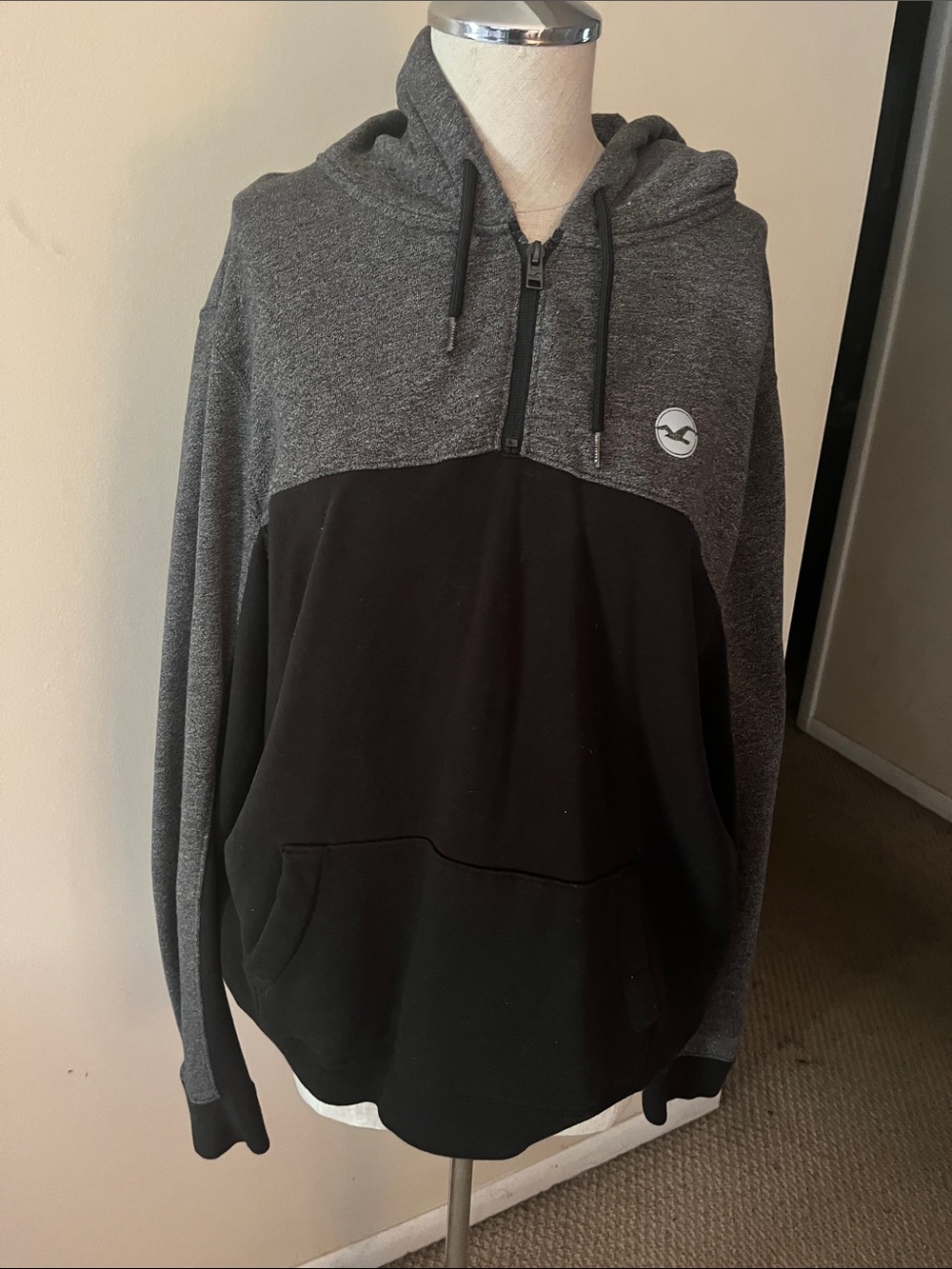 Hollister Two-Tone Gray and Black Zip Hoodie Sweater